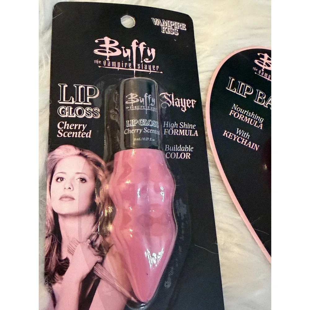 Buffy the Vampire Slayer Lip Gloss and Heart Lip Balm Keychain Set Cherry Scent